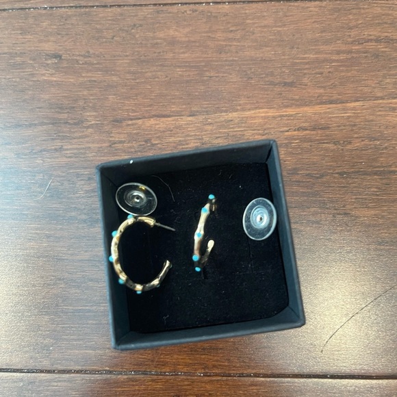 unknown Jewelry - gold & turquoise hoop earrings